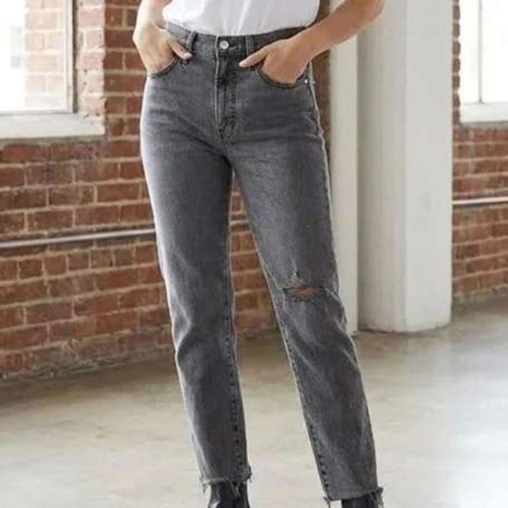 Madewell Women Jeans 27 Gray High Rise Vintage Distressed Knee Rip Tapered 90's